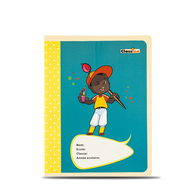 Ein grünes Übungsbuch mit Happy-Boy-Muster
